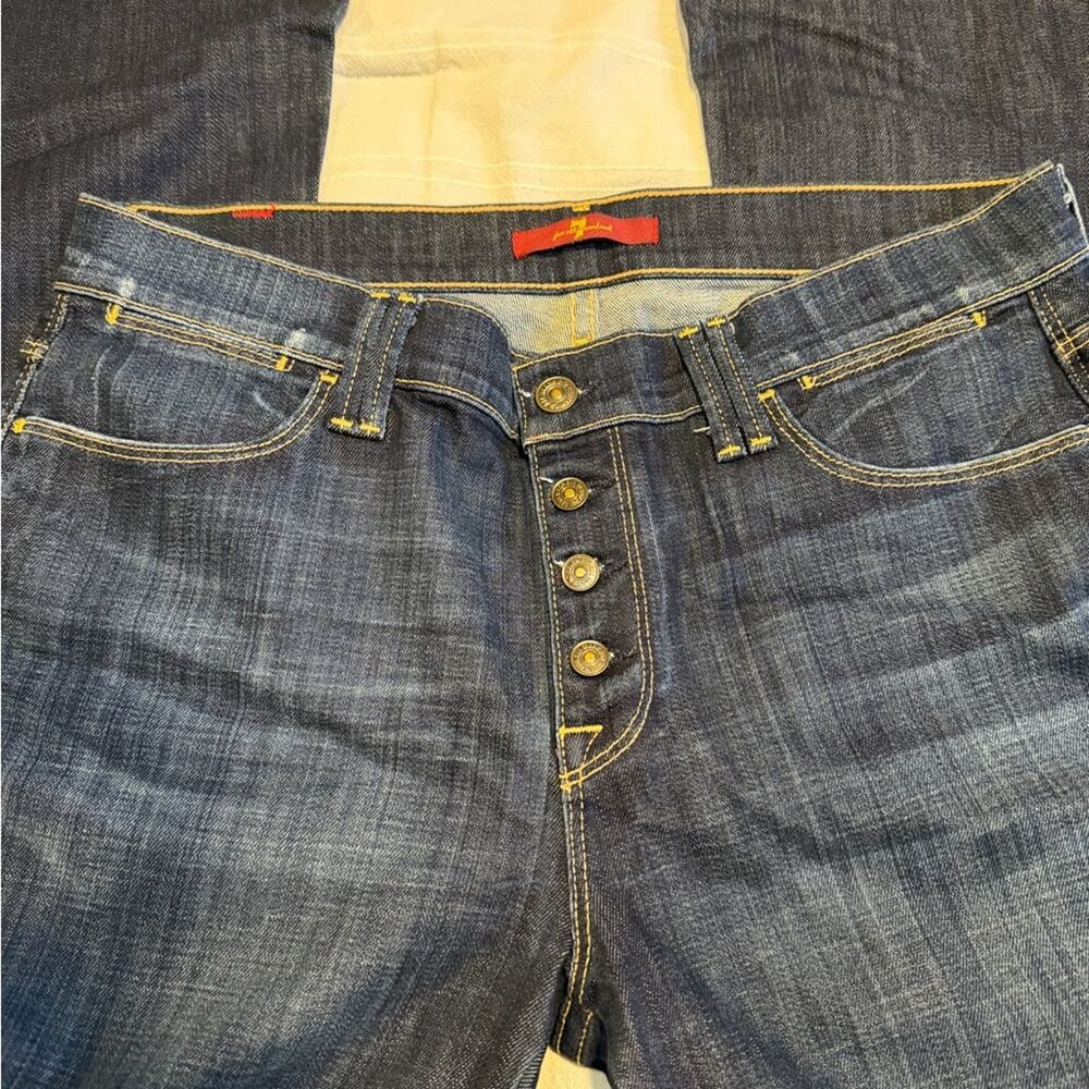 7 For All Mankind Dark Blue Flare Denim Jeans Button Fly Size 29 - Picture 2 of 6